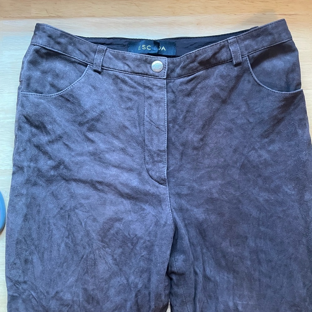 Escada Brown Goat Suede Leather Bootcut Pants Size 4/27
